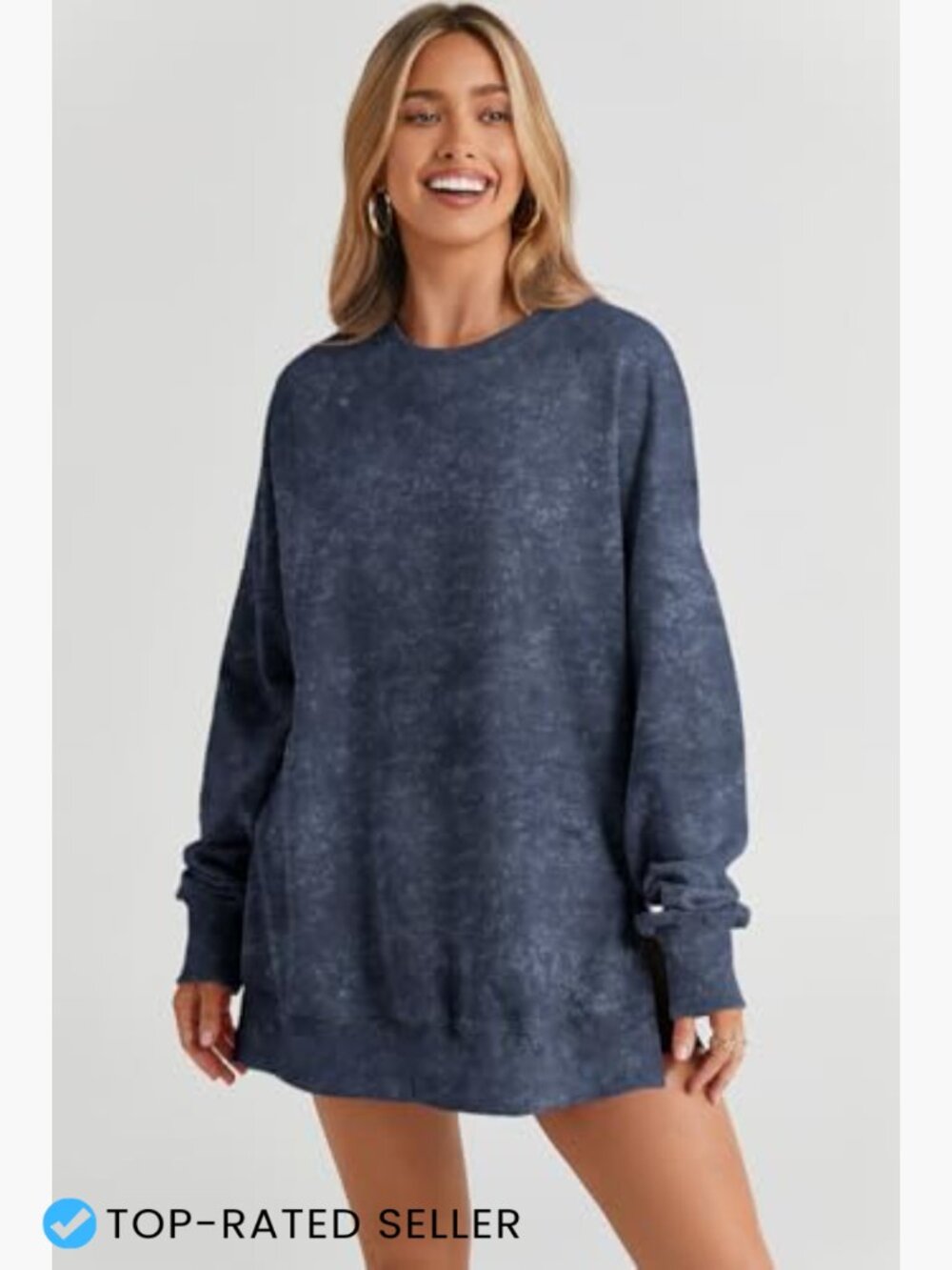 Womens Sweatshirt Casual Long Sleeve Crewneck Lightweight Pullover Oversized - Picture 2 of 7